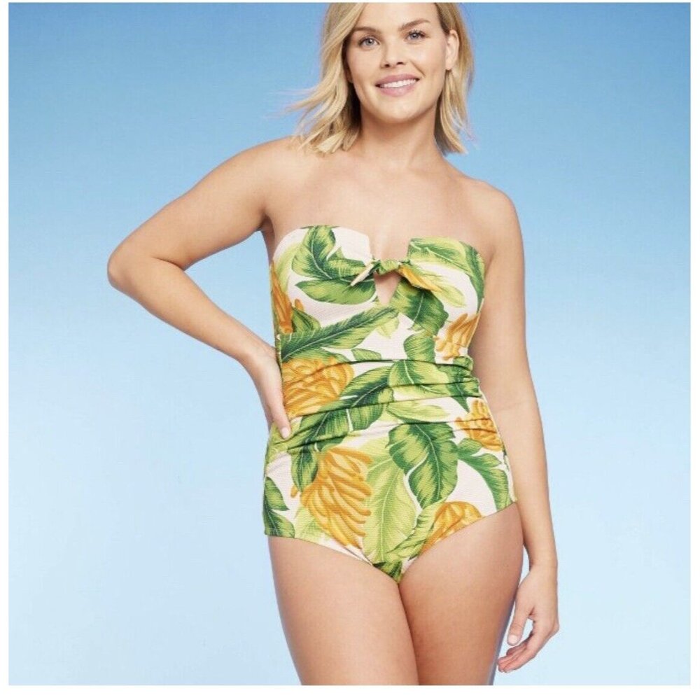 Women's Banana‎ Print Pique Bandeau Full Coverage One Piece Swimsuit Kona Sol XL